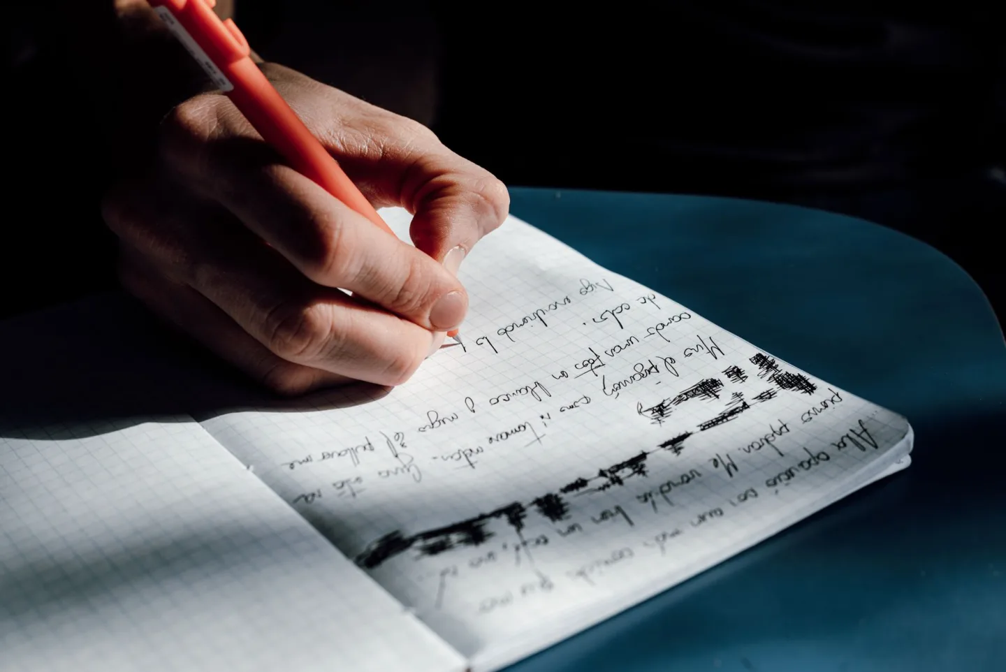 Handwritten notes in an open notebook
